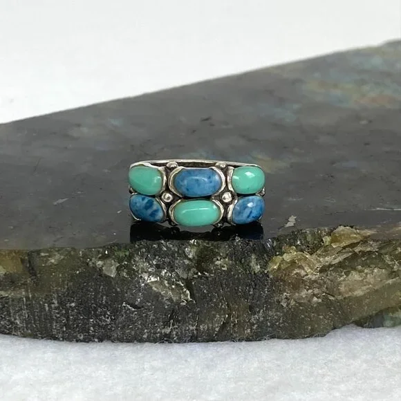 Premier Designs Sterling Silver 925 Simulated Turquoise Sodalite Band Ring 6.5 - Picture 2 of 16